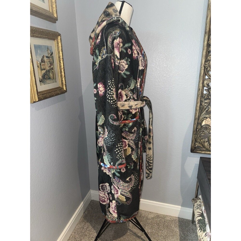 Johnny Was Aditi Robe Reversible Leopard L/XL Cozy Plush Boho Floral Girls Trip - Picture 6 of 16